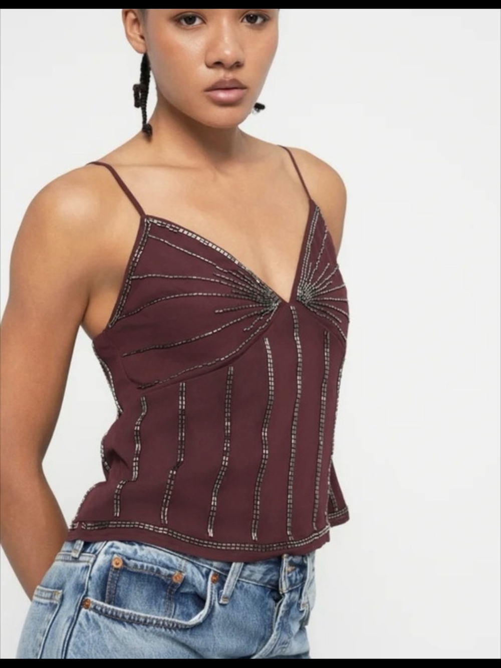 Abercrombie & Fitch Beaded Maroon V-Neck Cami